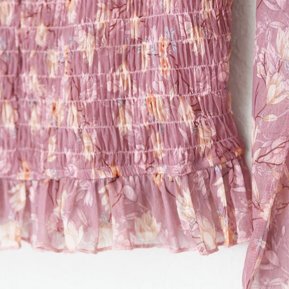 NEW Lulu's Sophisticated Blossom Mauve Pink Floral Mesh Smocked Mock Neck Top XL - Picture 10 of 15
